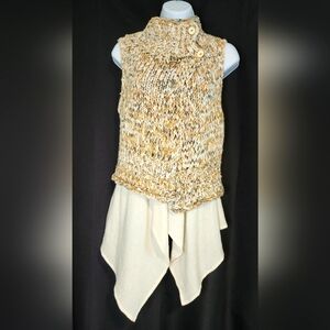 Knitted & Knotted Sweater Vest Size S Chunky Knit Lagenlook Festival Fisherman